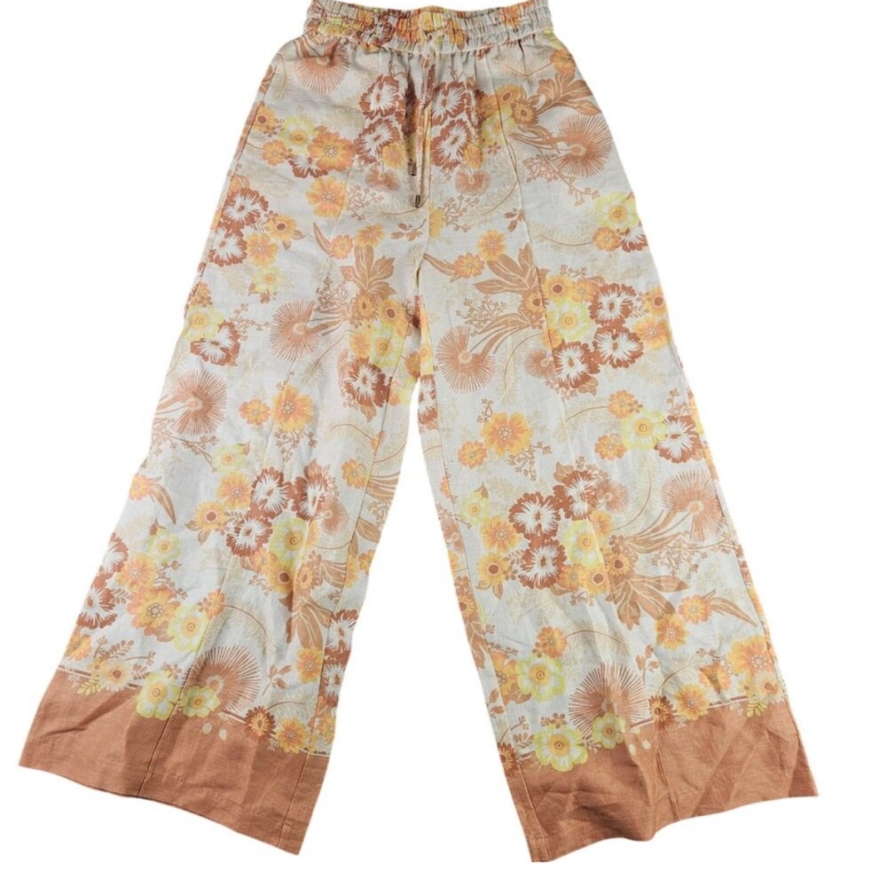Ephemera 100% Linen Floral Wide-Leg Pants Size 6